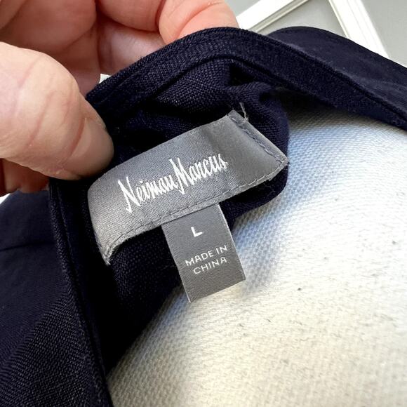 Neiman Marcus Linen Navy Blue Dress Asymmetrical Hem Maxi Medium - Picture 6 of 8